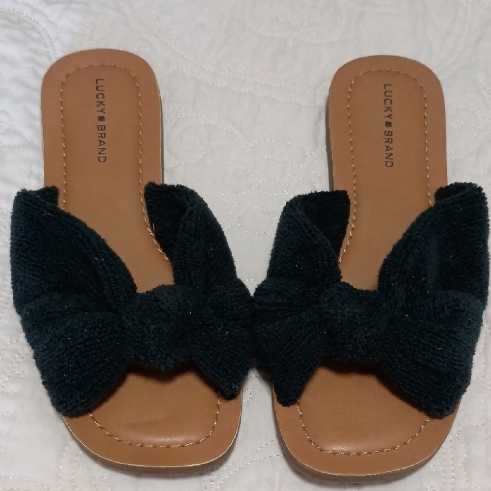 Lucky Brand Black Bow Slide Sandals